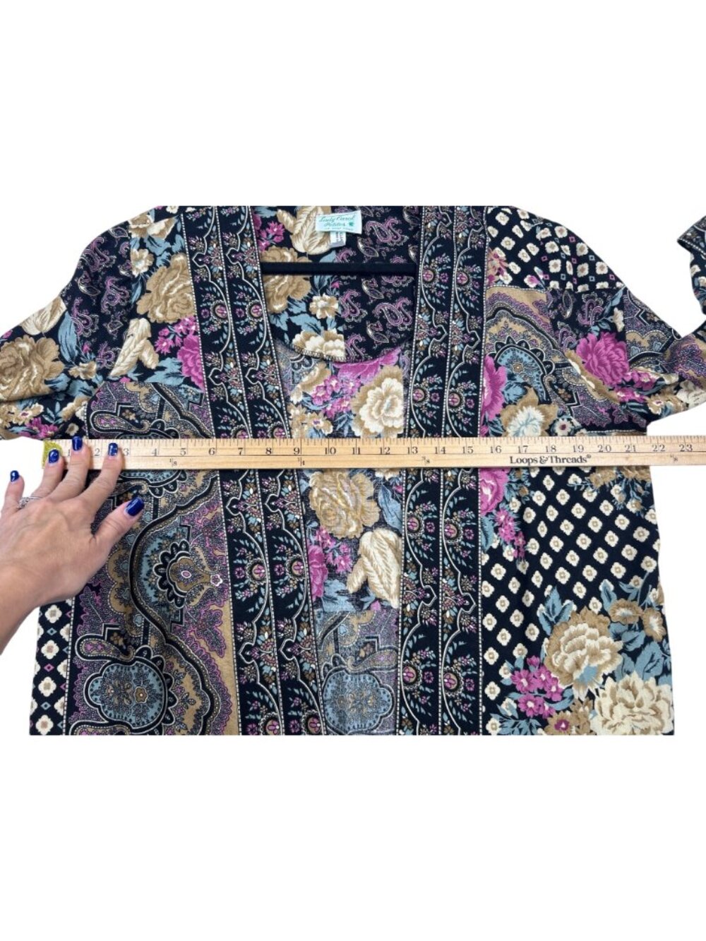 Lady Carol Petite Vtg Open Front Cardigan Women's M Floral Paisley Boho Eclectic - Picture 10 of 10
